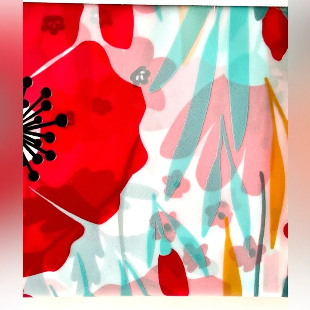 Faro Poppy Flower Garden Peva Shower Curtain Red Teal Golden Yellow Floral - Picture 9 of 10